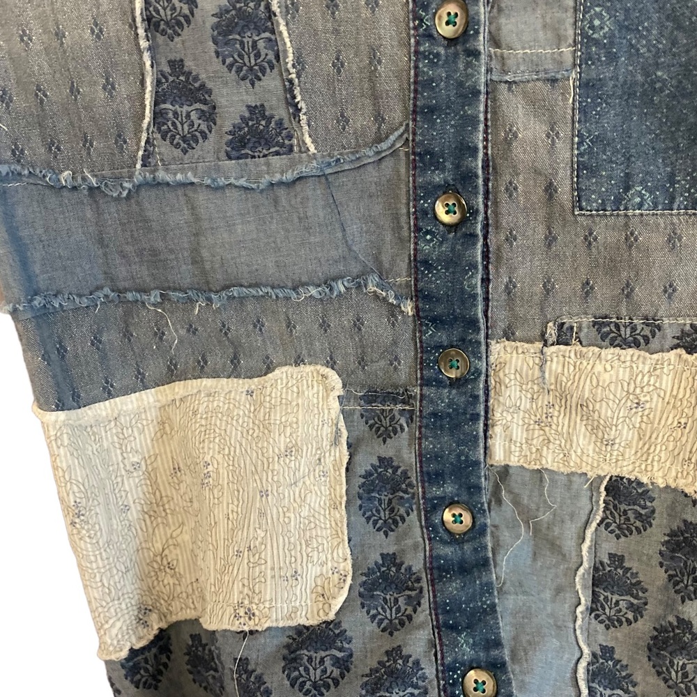 Sundance Button Down Patch Work Top Shirt Rollup … - image 8